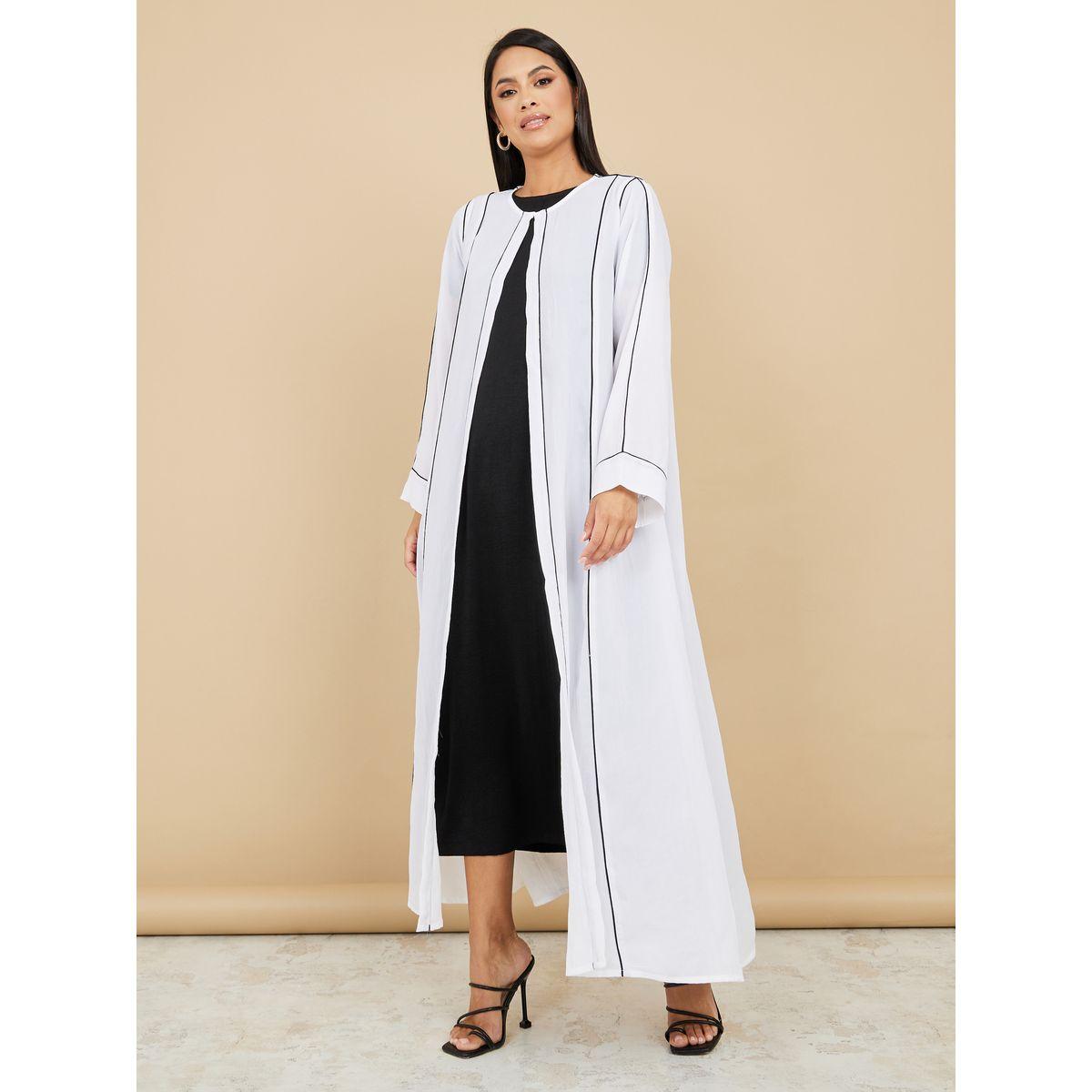 Styli Contrast Piped Detail Abaya-women-arabicclothing-abayas-image-1