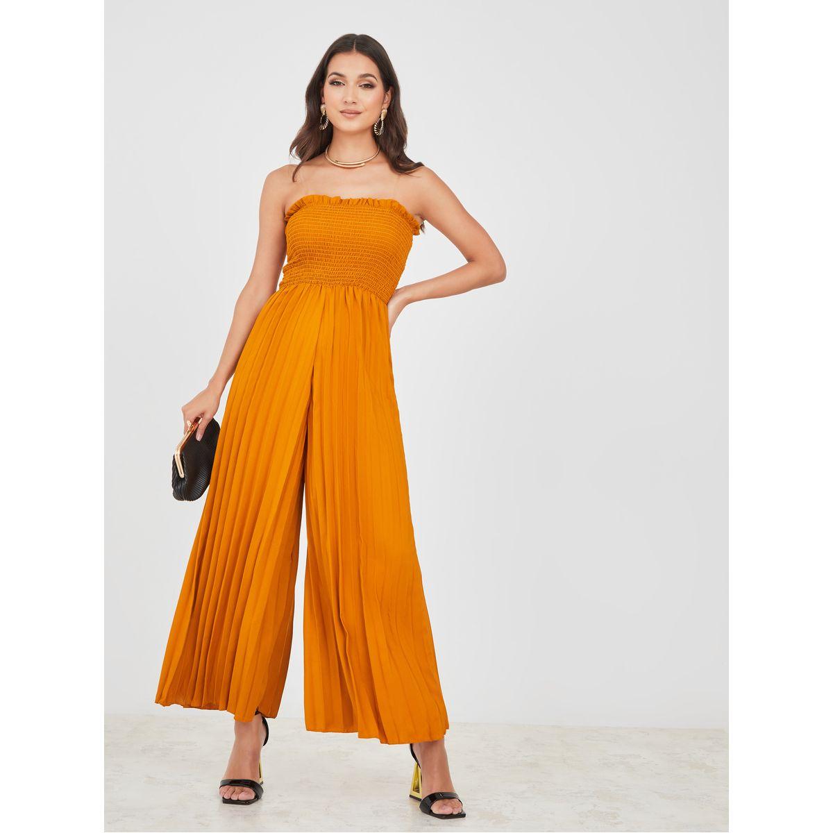 Styli Bandeau Neck Pleated Wide Leg Jumpsuit-women-clothing-jumpsuits-image-1
