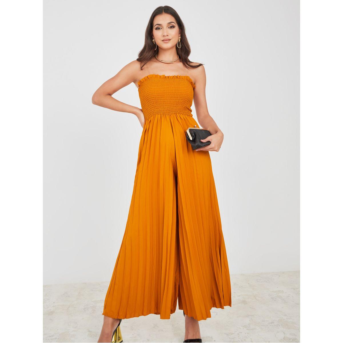 Styli Bandeau Neck Pleated Wide Leg Jumpsuit-women-clothing-jumpsuits-image-2