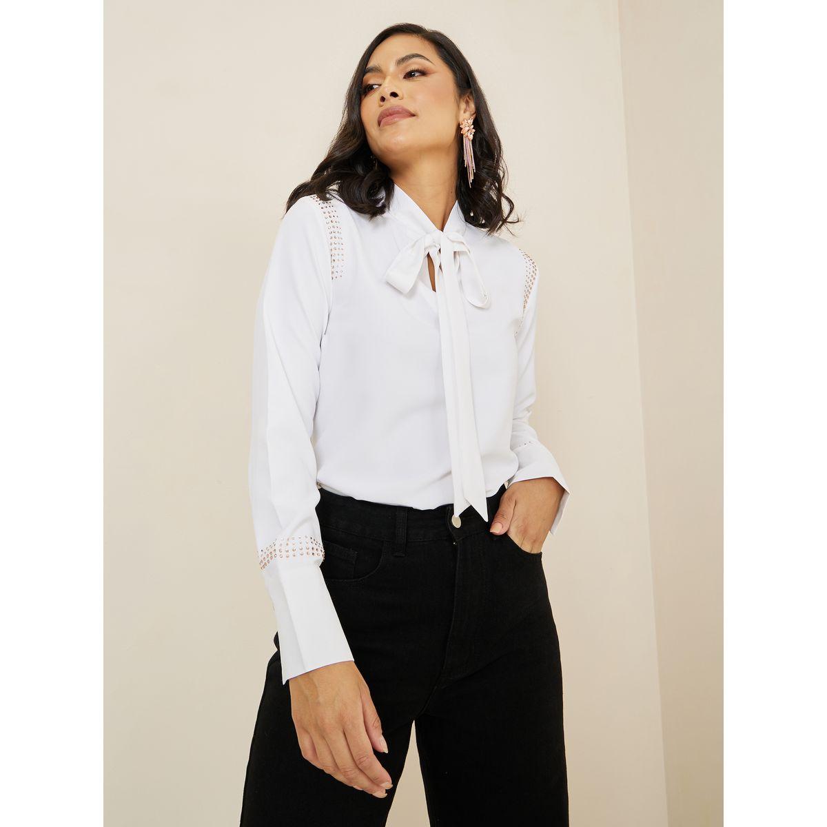 Styli Tie-Up Neck Embellished Panel Regular Fit Blouse-women-clothing-shirtsandblouses-blouses-image-1