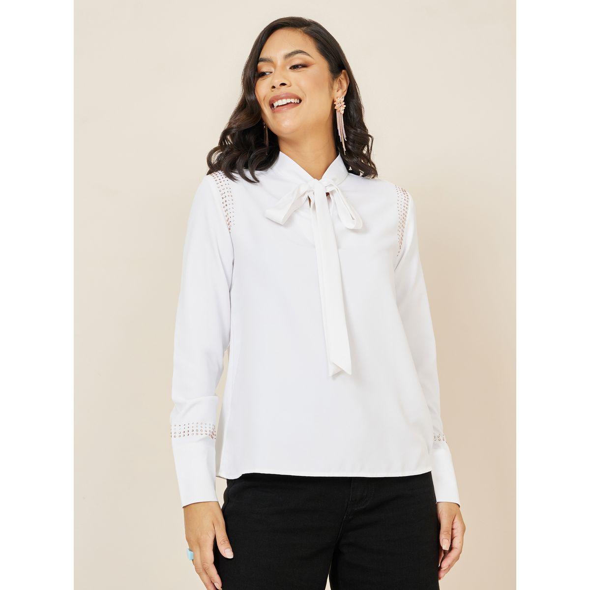 Styli Tie-Up Neck Embellished Panel Regular Fit Blouse-women-clothing-shirtsandblouses-blouses-image-3