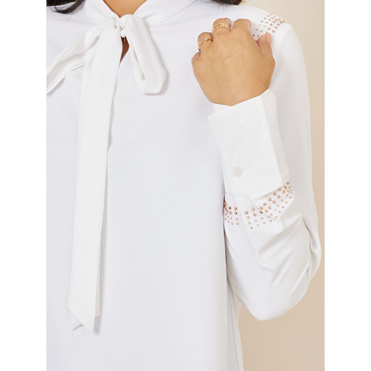 Styli Tie-Up Neck Embellished Panel Regular Fit Blouse-women-clothing-shirtsandblouses-blouses-image-4