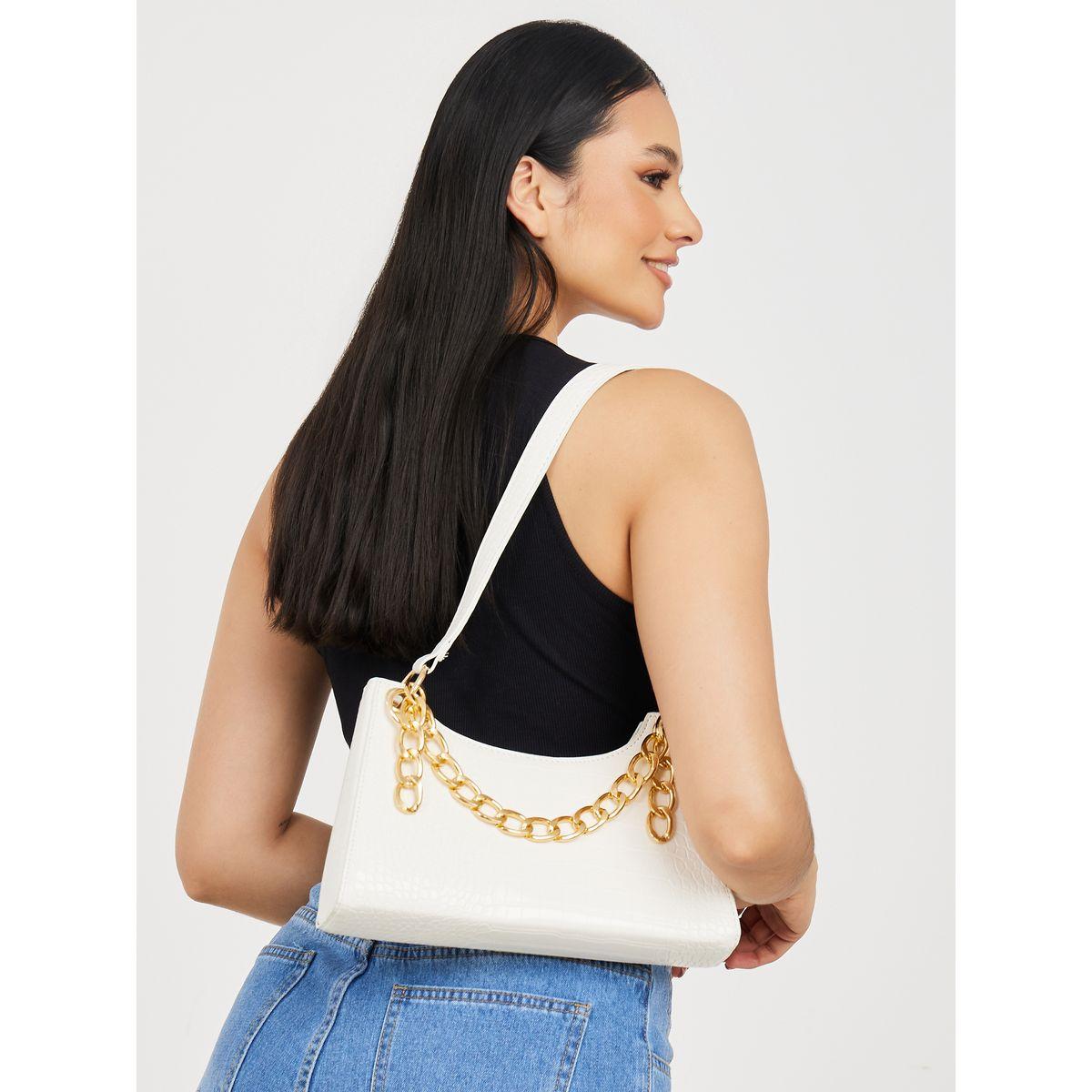 Styli Chain Detail Croc Texture Shoulder Bag-women-bagsandwallets-handbags-image-2