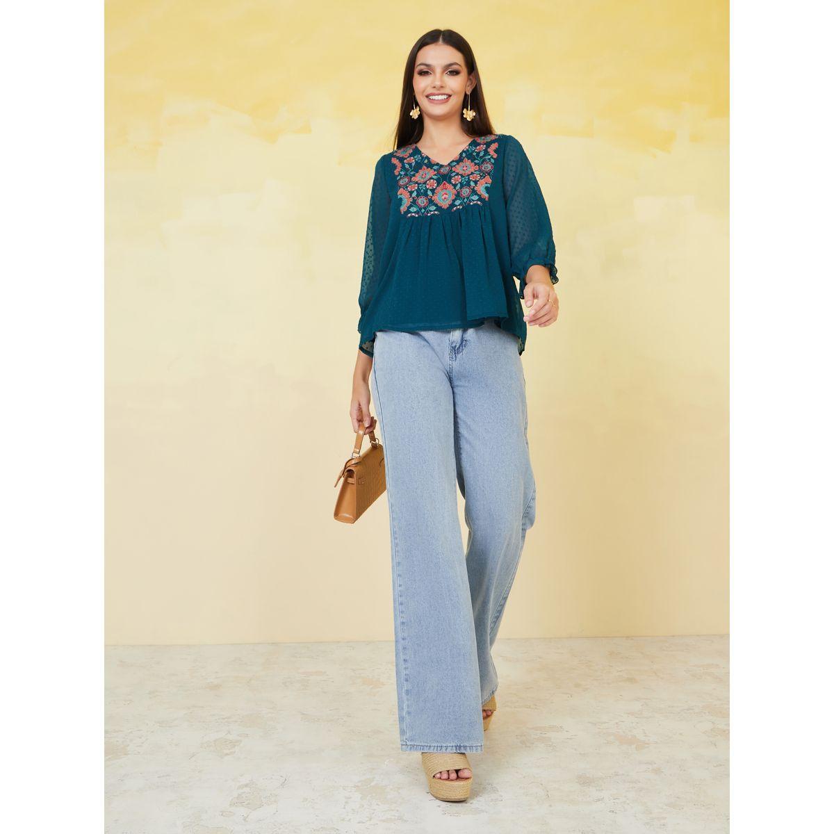 Styli Embroidered Detail Chiffon Peplum Top-women-clothing-shirtsandblouses-blouses-image-3
