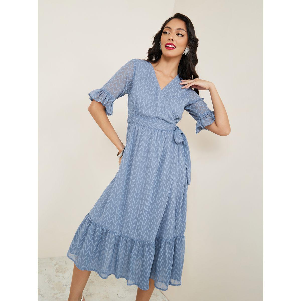 فستان ميدي بنمط لف وكشكش-women-clothing-dresses-image-1