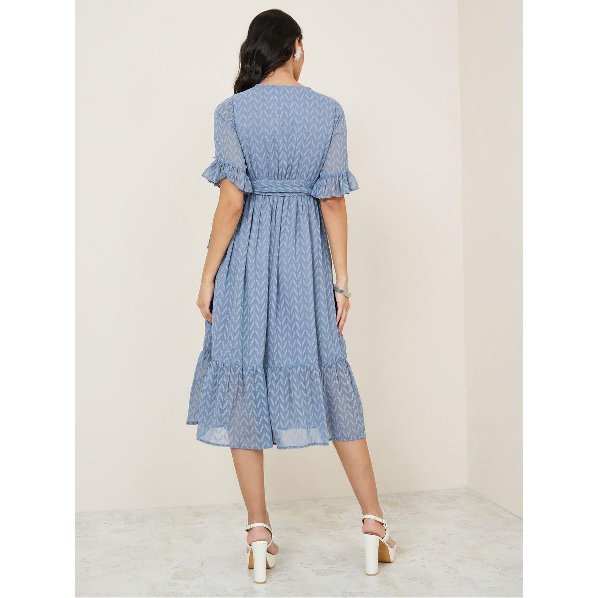 Styli Ruffled Sleeve Dobby Wrap Midi Dress-women-clothing-dresses-image-4