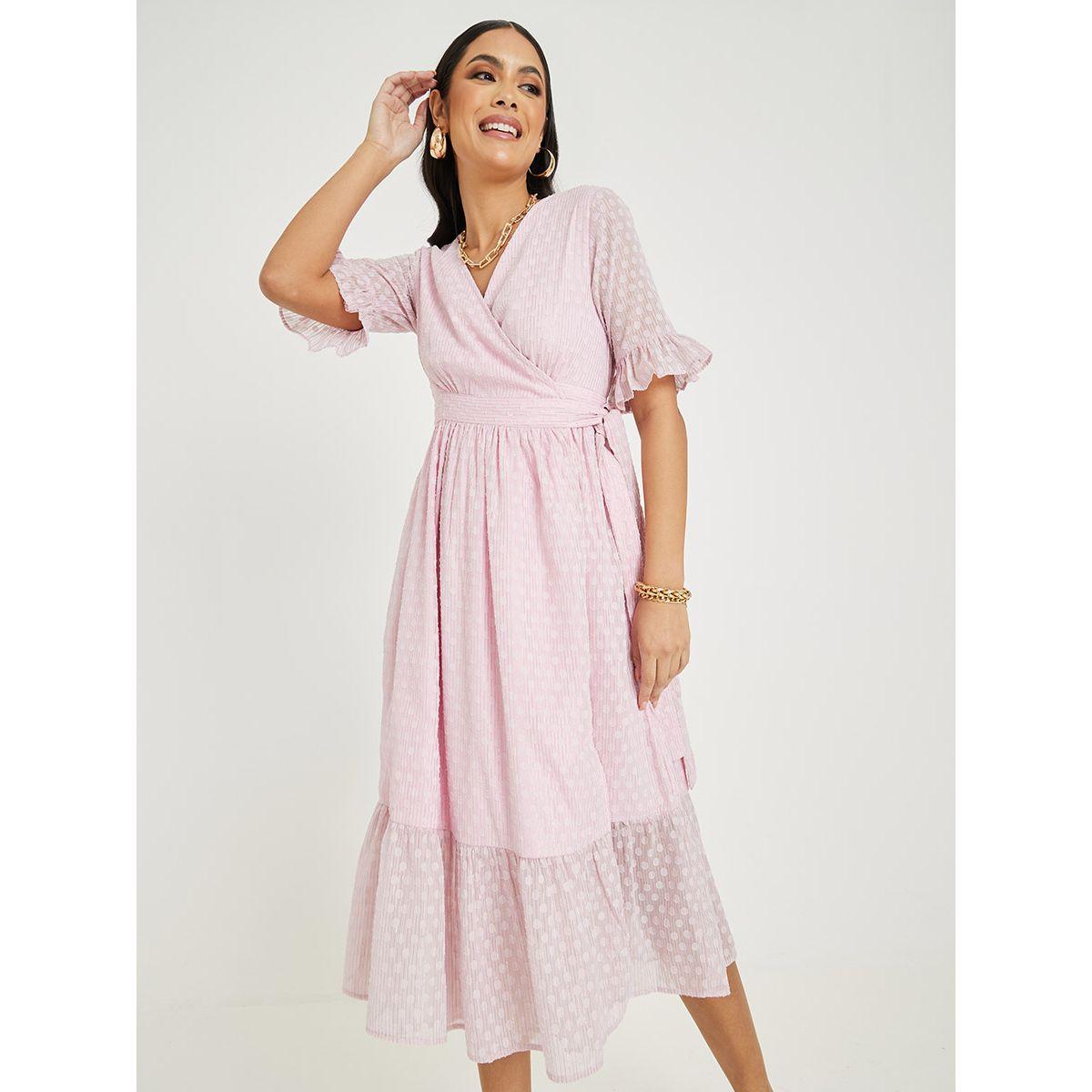 Styli Dobby A-Line Wrap Midi Dress-women-clothing-dresses-image-1