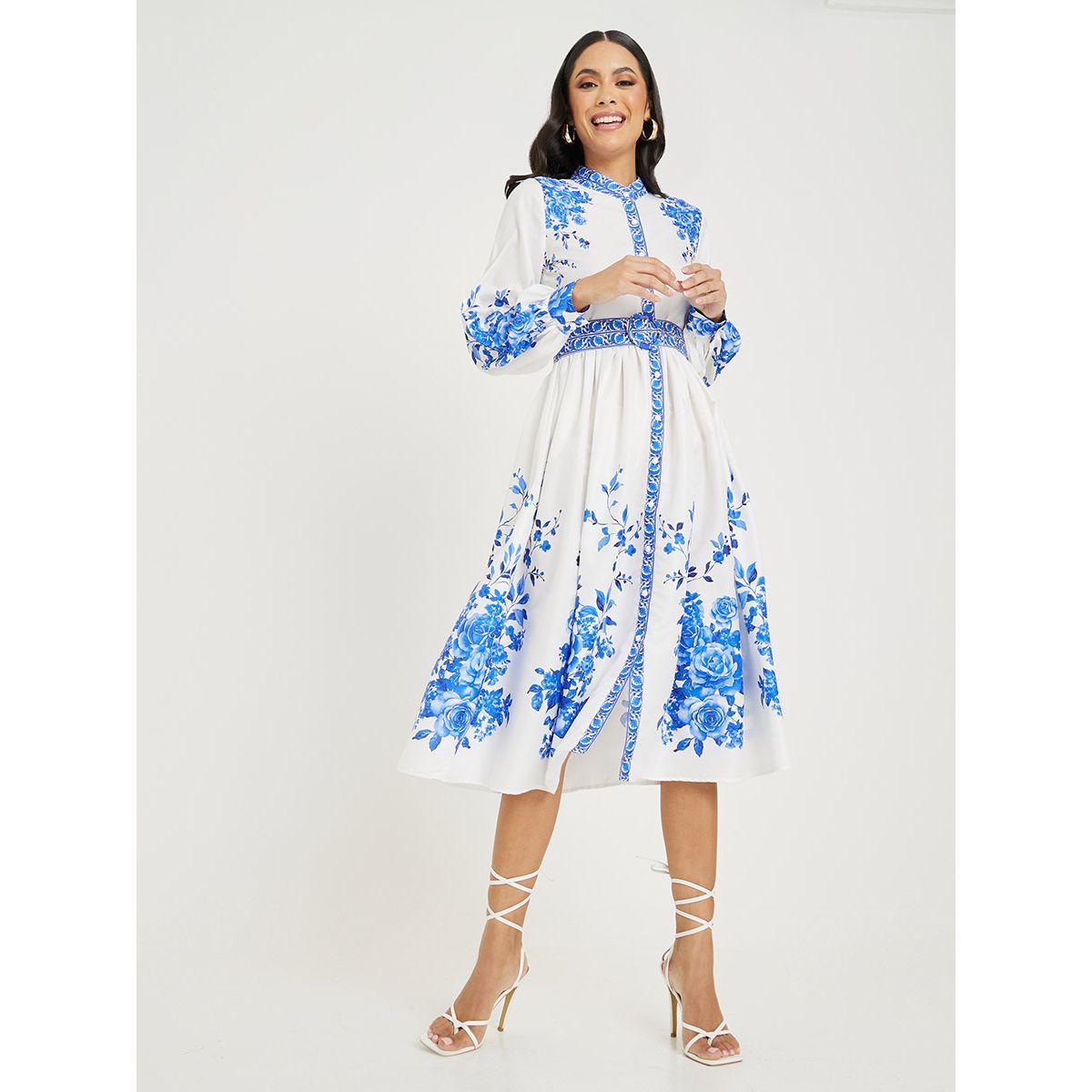فستان ميدي مطبع بزهور-women-clothing-dresses-image-1