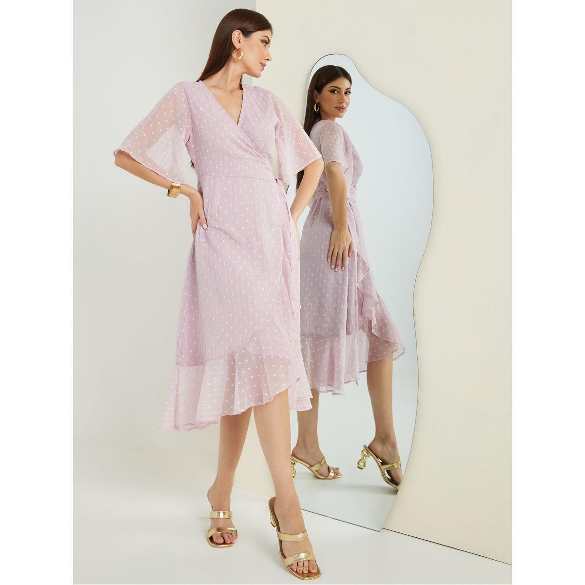 فستان ميدي بنمط لف وكشكش-women-clothing-dresses-image-1
