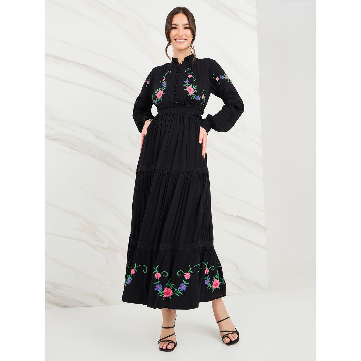 فستان طويل بياقة عالية وكسرات-women-clothing-dresses-image-1