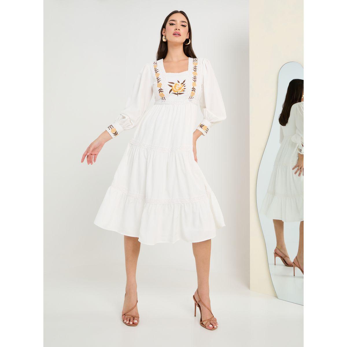 Styli Embroidered Detail Tiered Midi Dress-women-clothing-dresses-image-1
