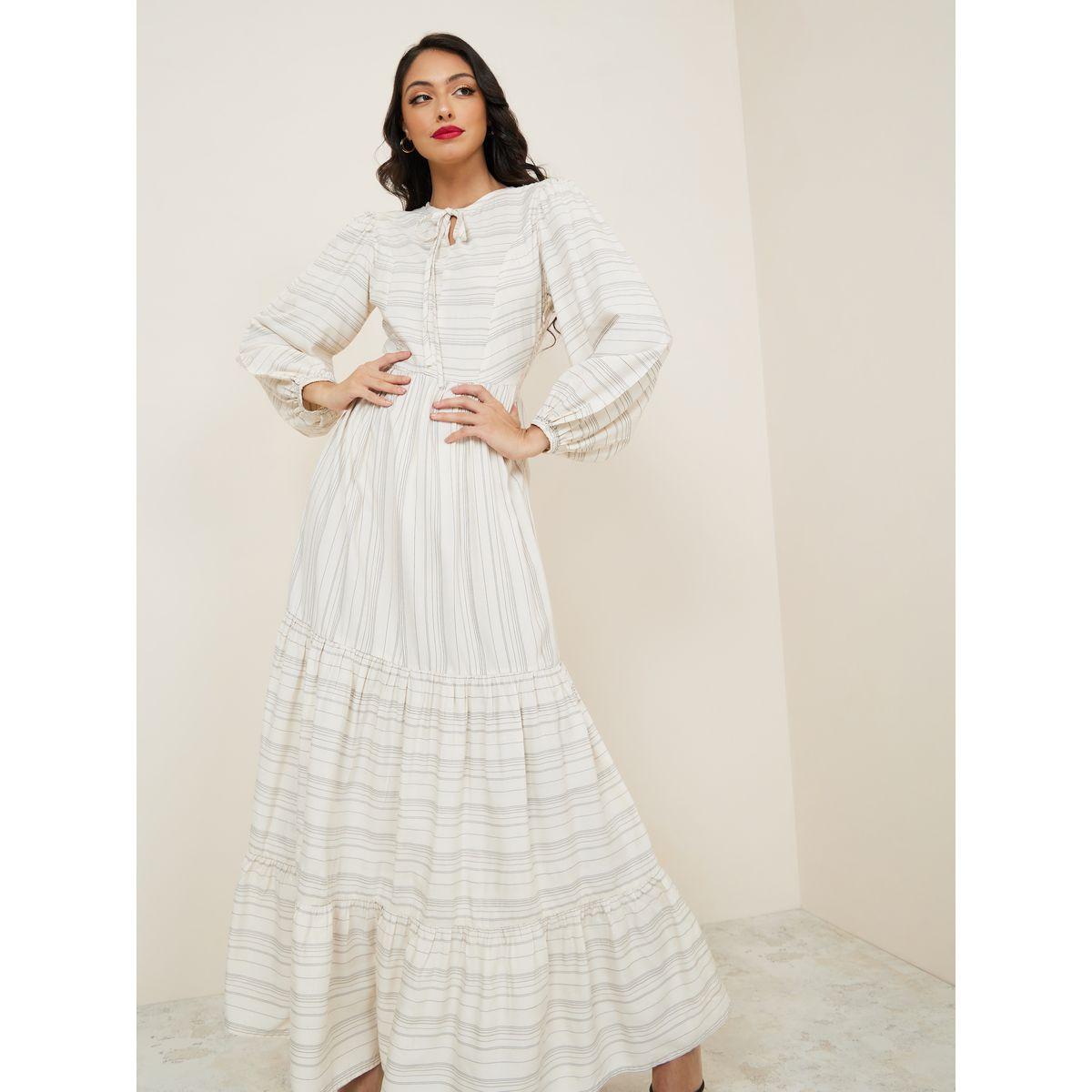 Styli Tie-Up Neck Striped Tiered Maxi Dress-women-clothing-dresses-image-1