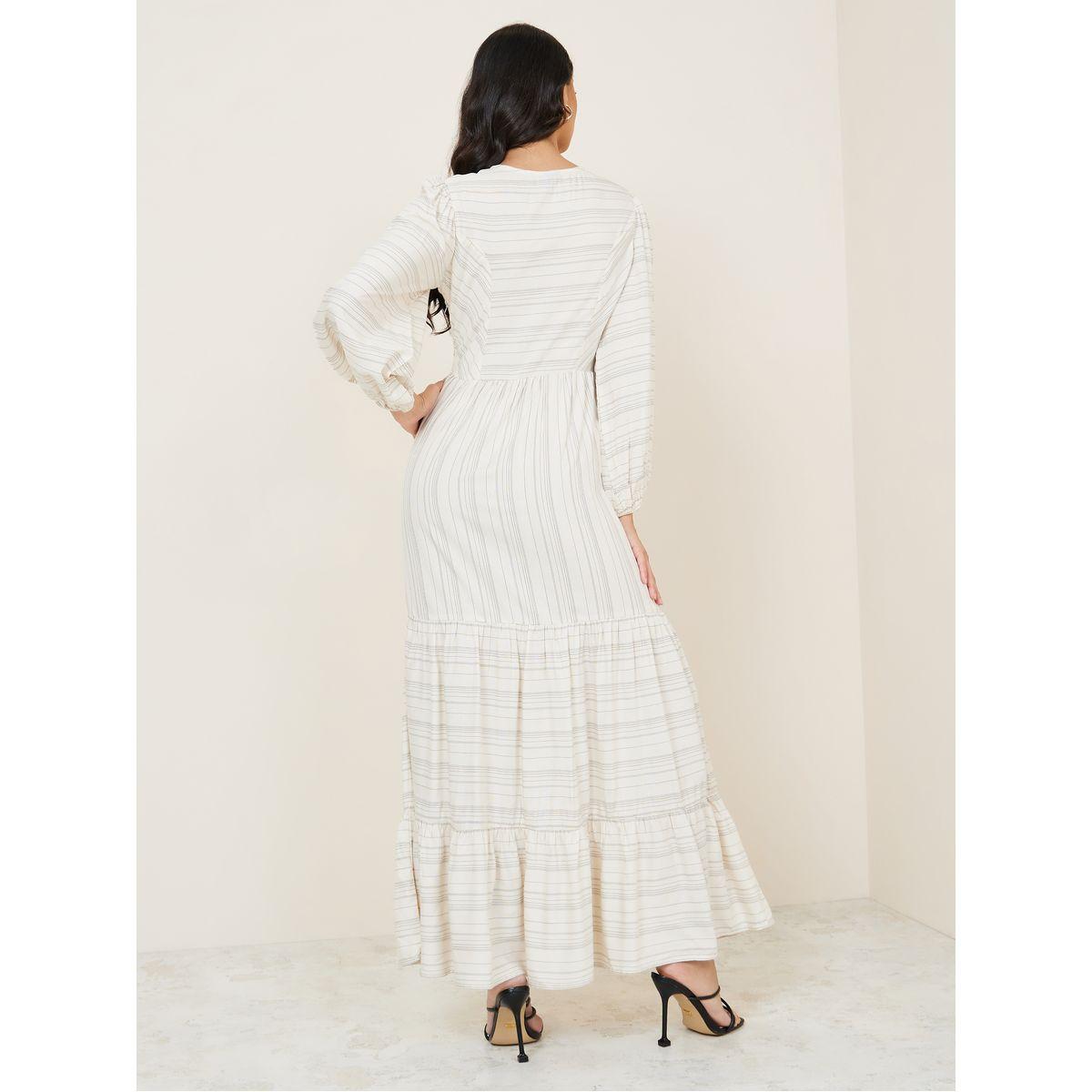 Styli Tie-Up Neck Striped Tiered Maxi Dress-women-clothing-dresses-image-4