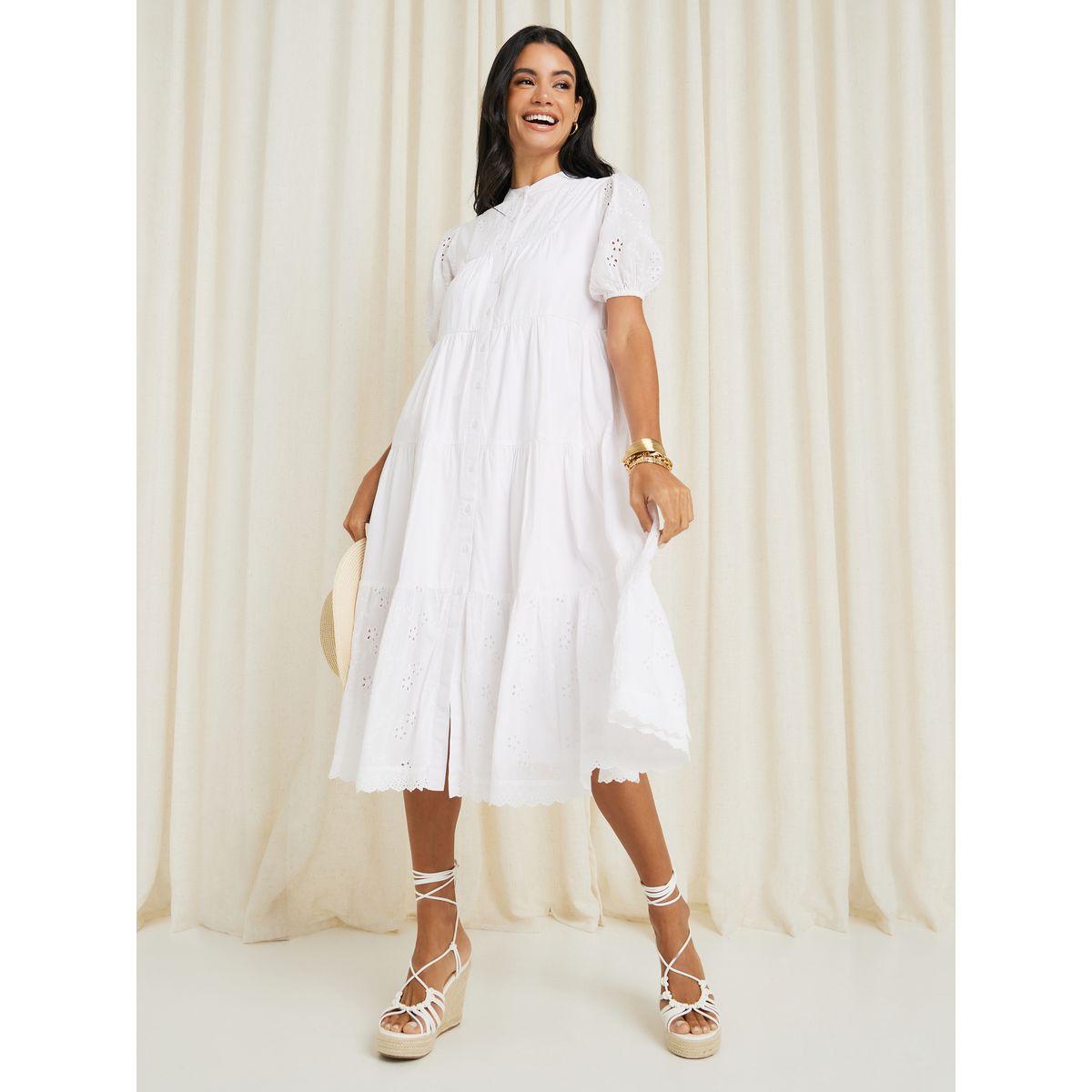Styli Schiffli Cotton Tiered Midi Dress-women-clothing-dresses-image-1
