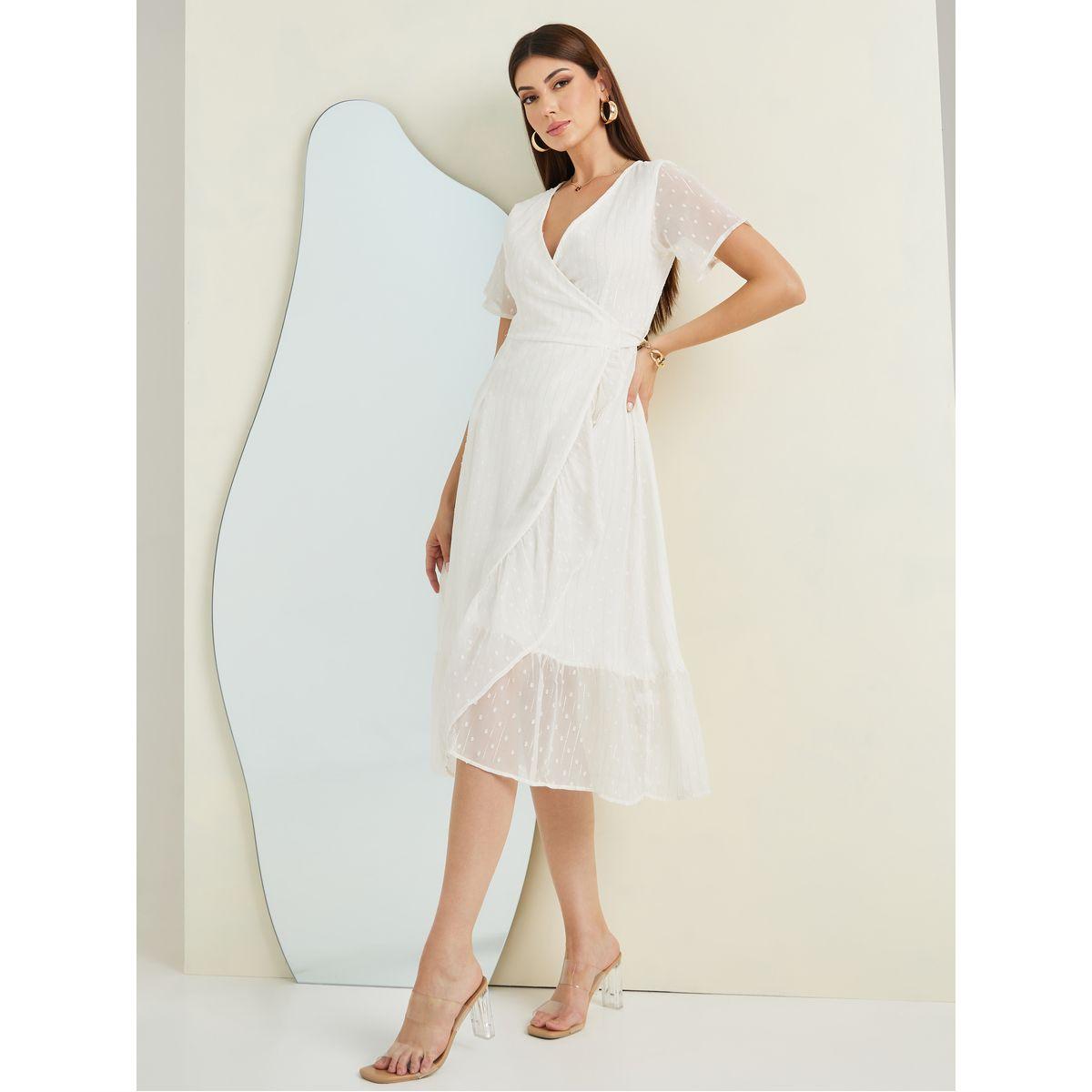 Styli Dobby Wrap Midi Dress with Frill Hem-women-clothing-dresses-image-2