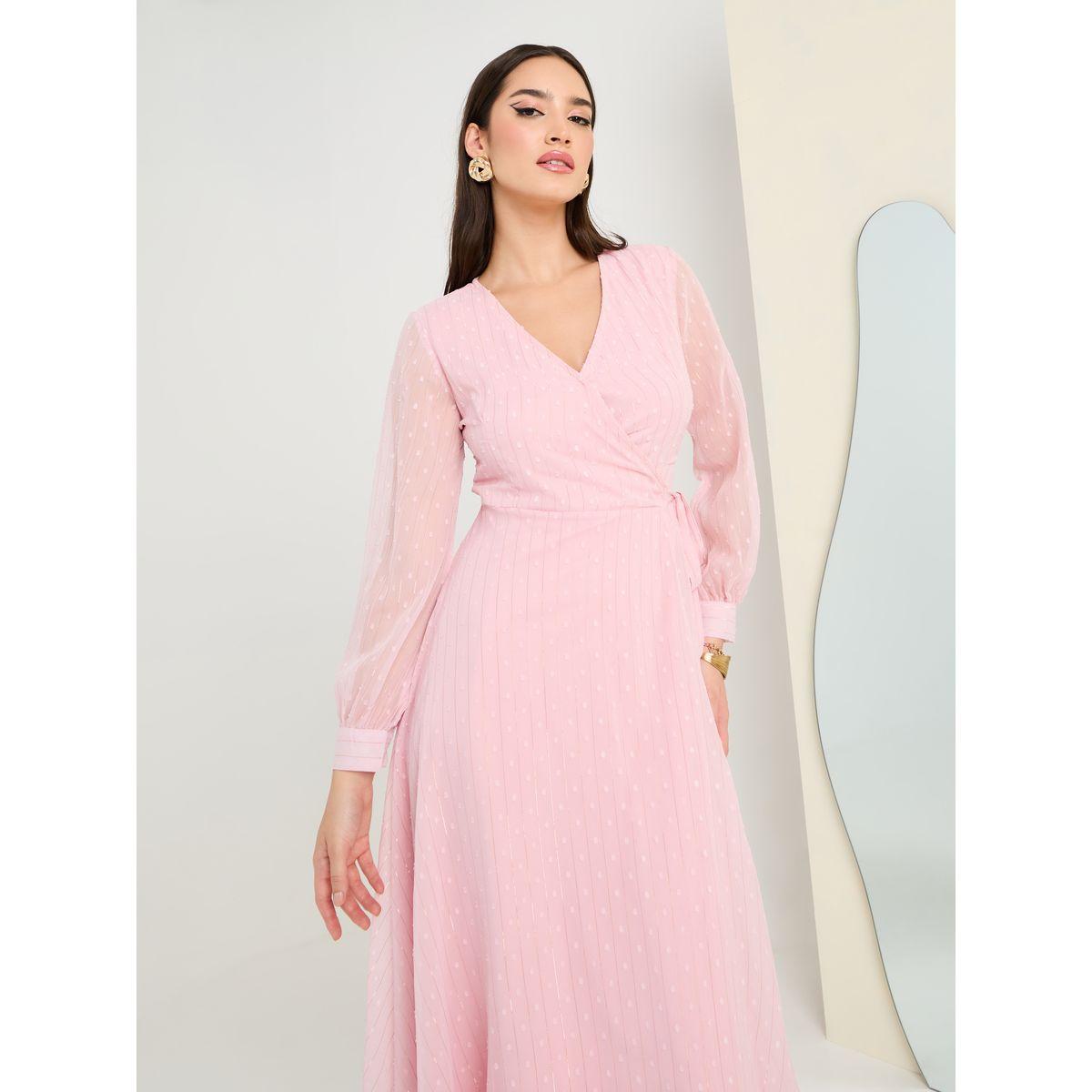 Styli Dobby Sheer Wrap Midi Dress-women-clothing-dresses-image-2