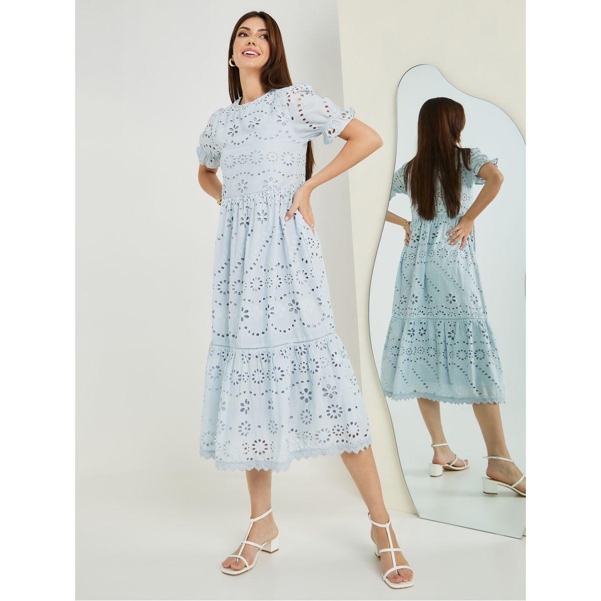 Styli Schiffli Puff Sleeve A-Line Midi Dress-women-clothing-dresses-image-2