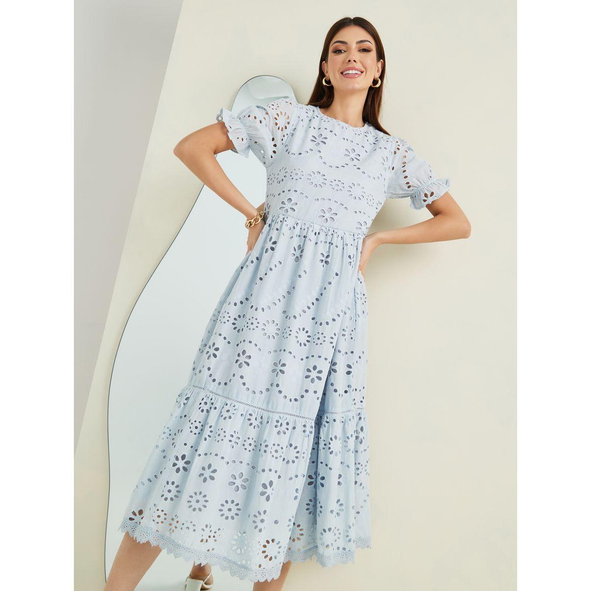Styli Schiffli Puff Sleeve A-Line Midi Dress-women-clothing-dresses-image-3