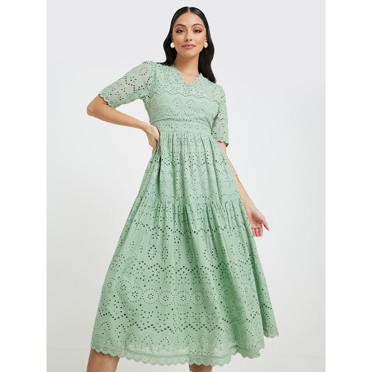 Styli Broderie V Neck A-Line Midi Dress-women-clothing-dresses-image-1
