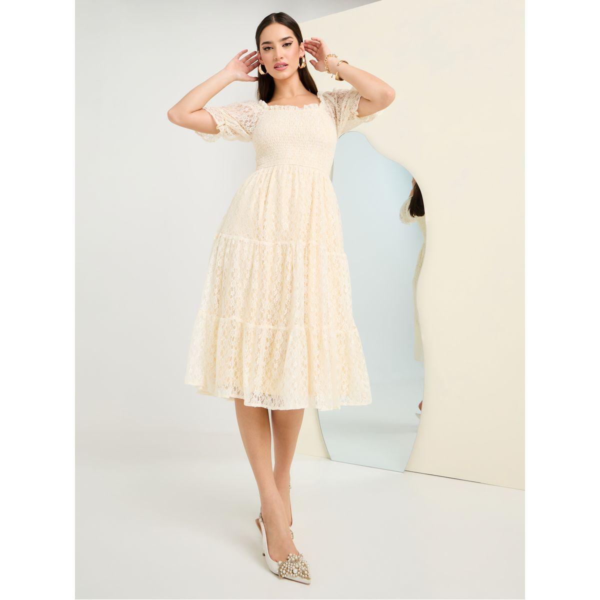 Styli Lace Detail Smocked Tiered Midi Dress-women-clothing-dresses-image-1