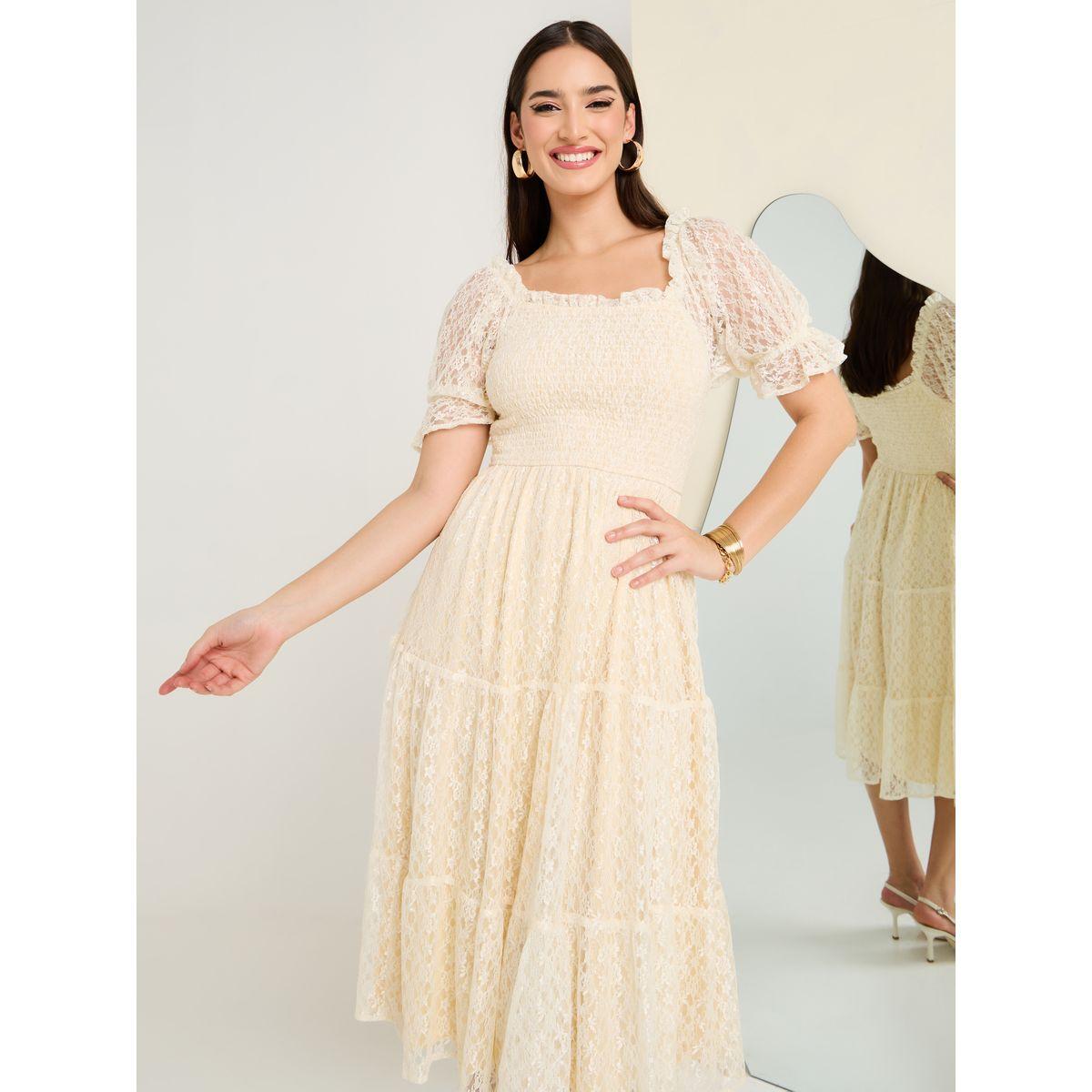 Styli Lace Detail Smocked Tiered Midi Dress-women-clothing-dresses-image-2