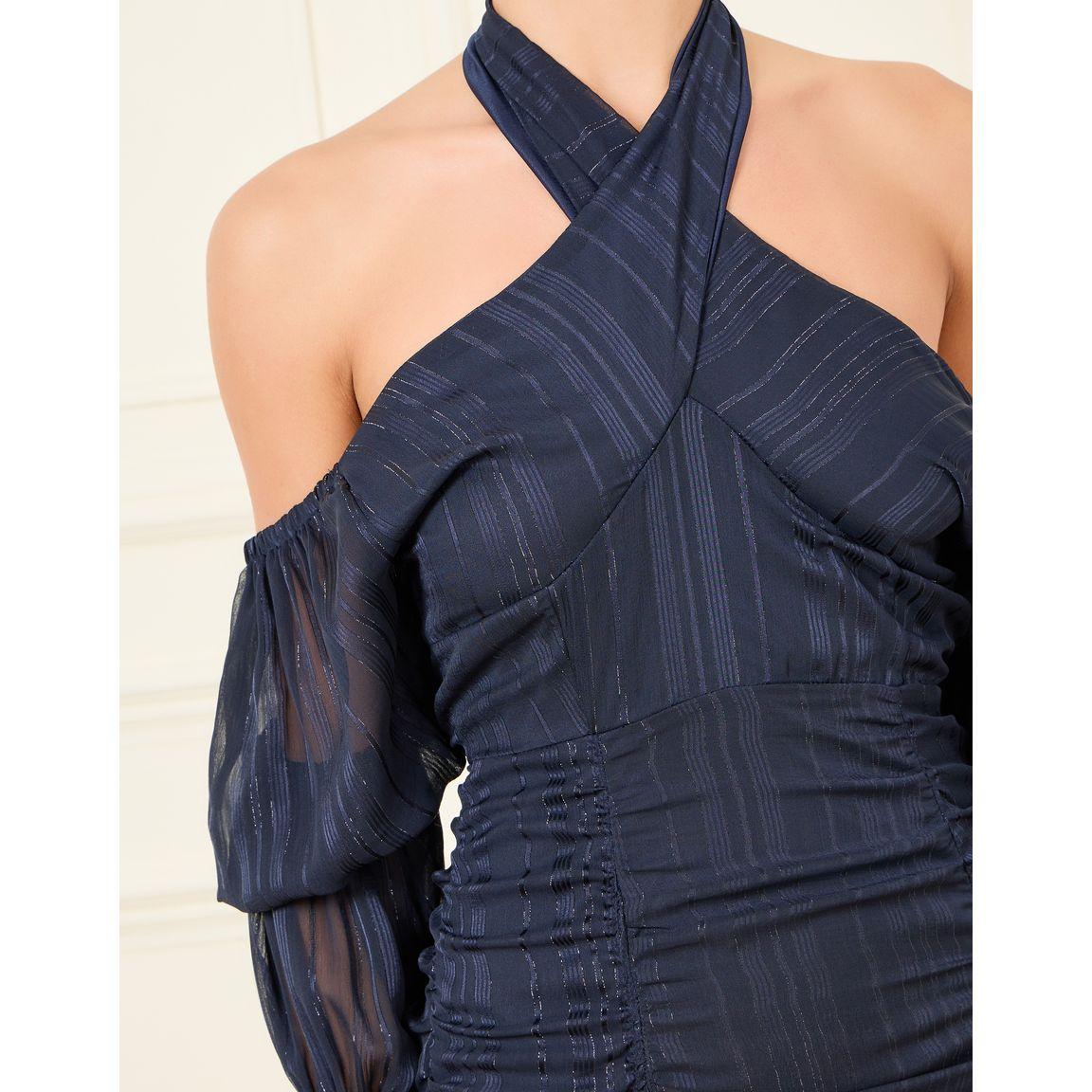 Styli Ruched Detail Tie Up Neck Bodycon Midi Dress-women-clothing-dresses-image-3