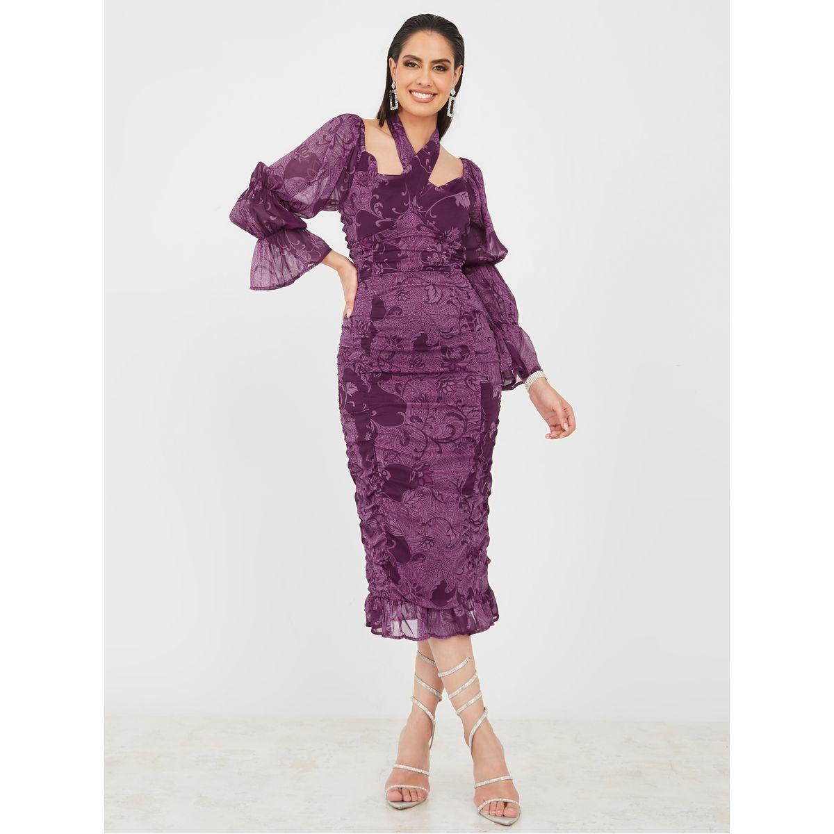 فستان ميدي بتفاصيل مزمومة-women-clothing-dresses-image-1