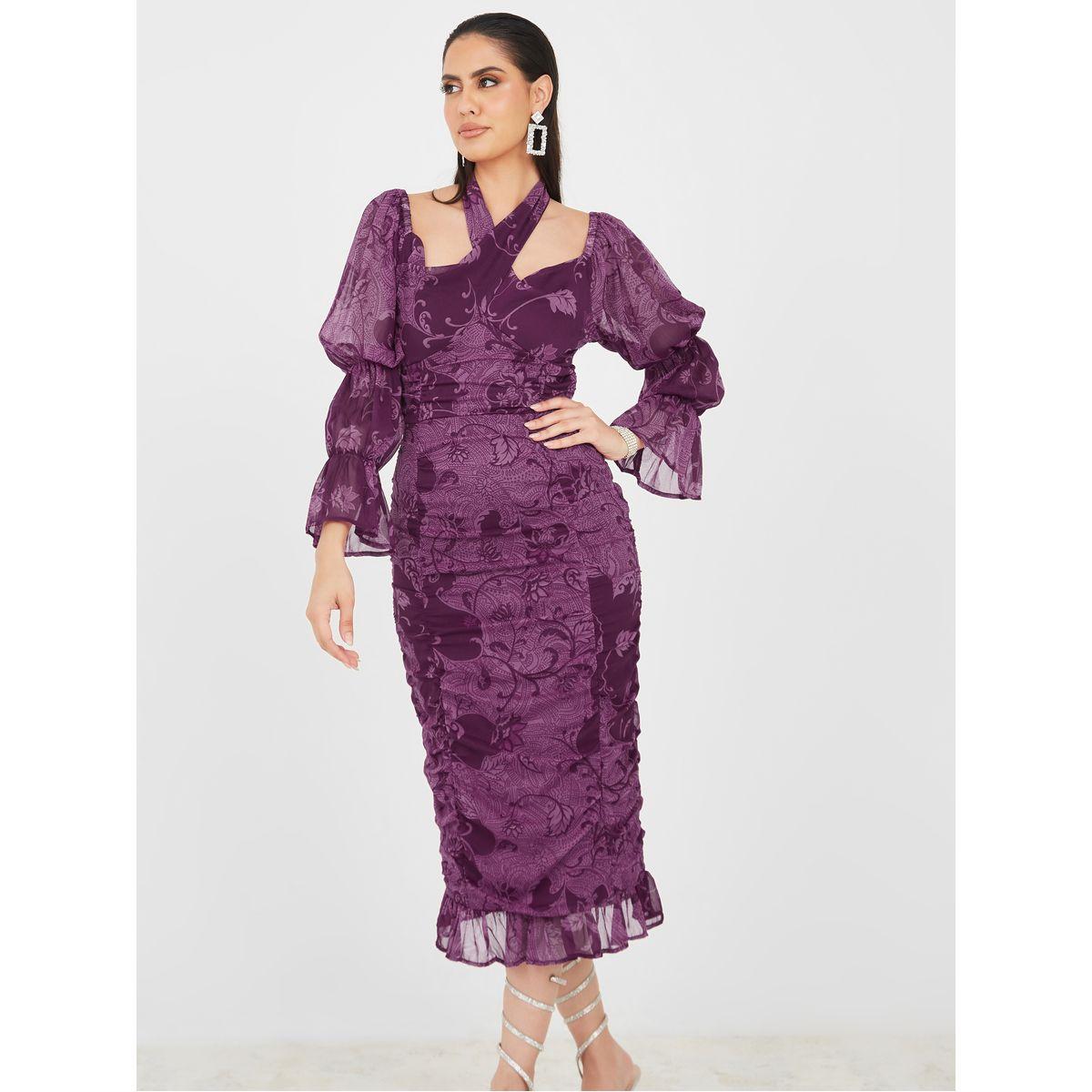 فستان ميدي بتفاصيل مزمومة-women-clothing-dresses-image-2