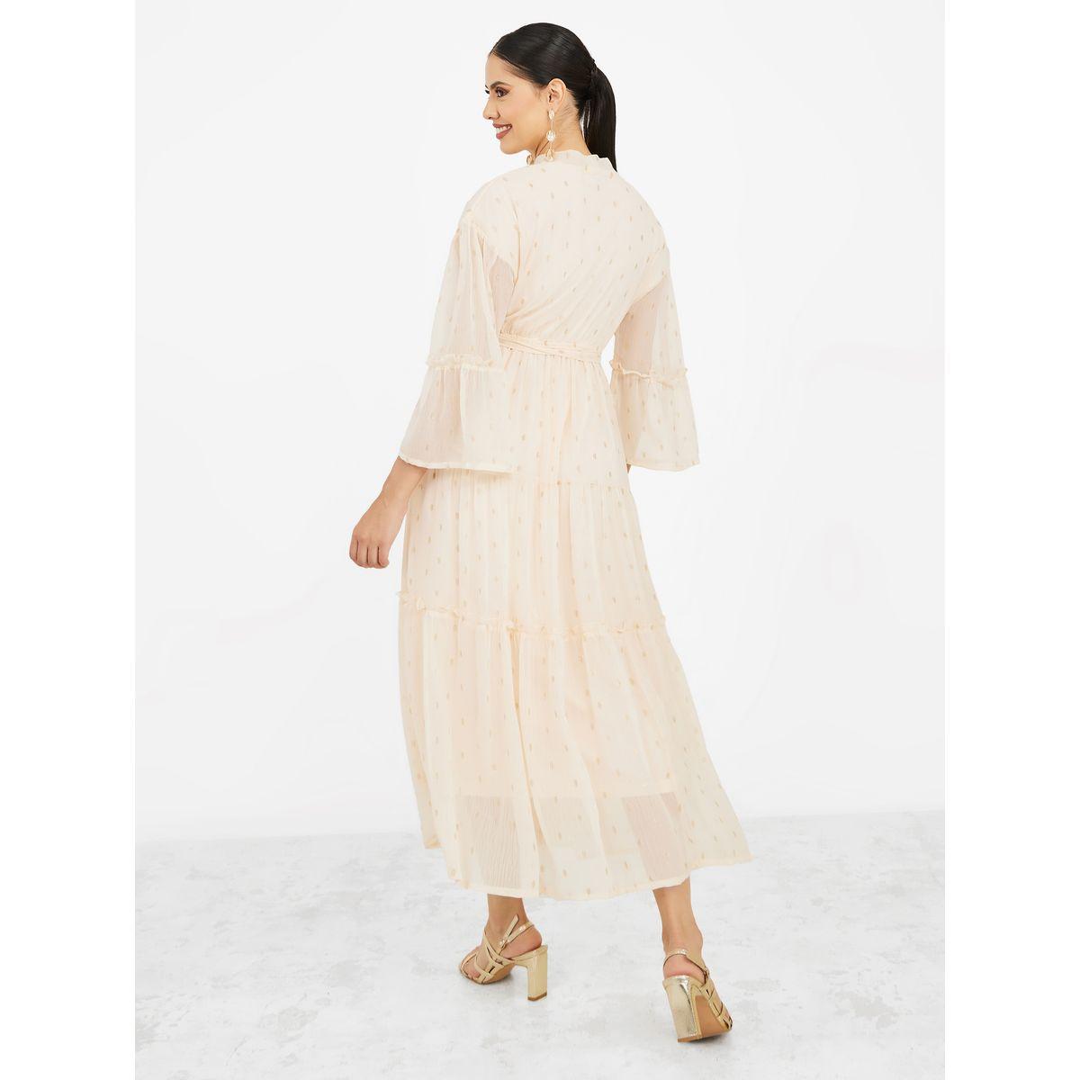 فستان ميدي بكسرات وياقة بأربطة-women-clothing-dresses-image-4