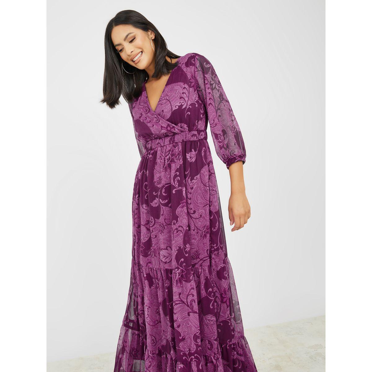 Styli Floral Print 3/4 Sleeve Tiered Maxi Dress-women-clothing-dresses-image-2