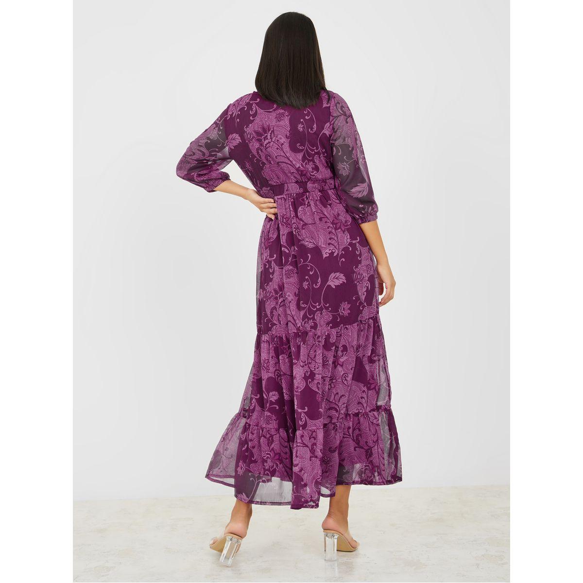 Styli Floral Print 3/4 Sleeve Tiered Maxi Dress-women-clothing-dresses-image-4