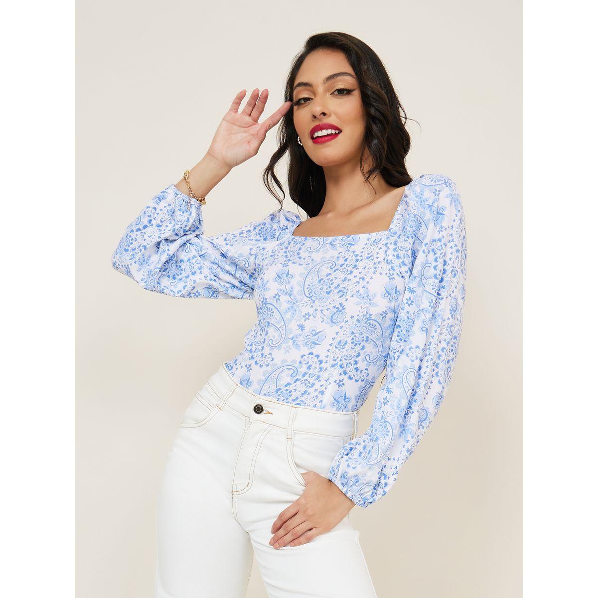 Styli Limited Paisley Print Square Neck Shirred Top-women-clothing-shirtsandblouses-blouses-image-1