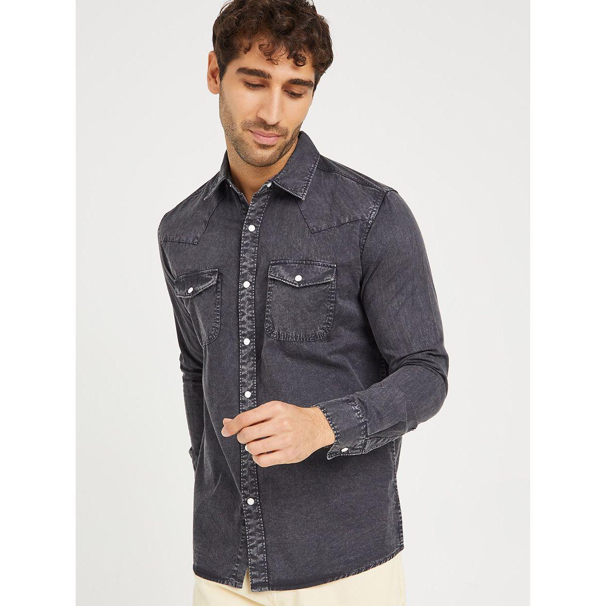 Styli Washed Denim Shirt with Snap Buttons-men-clothing-shirts-image-1