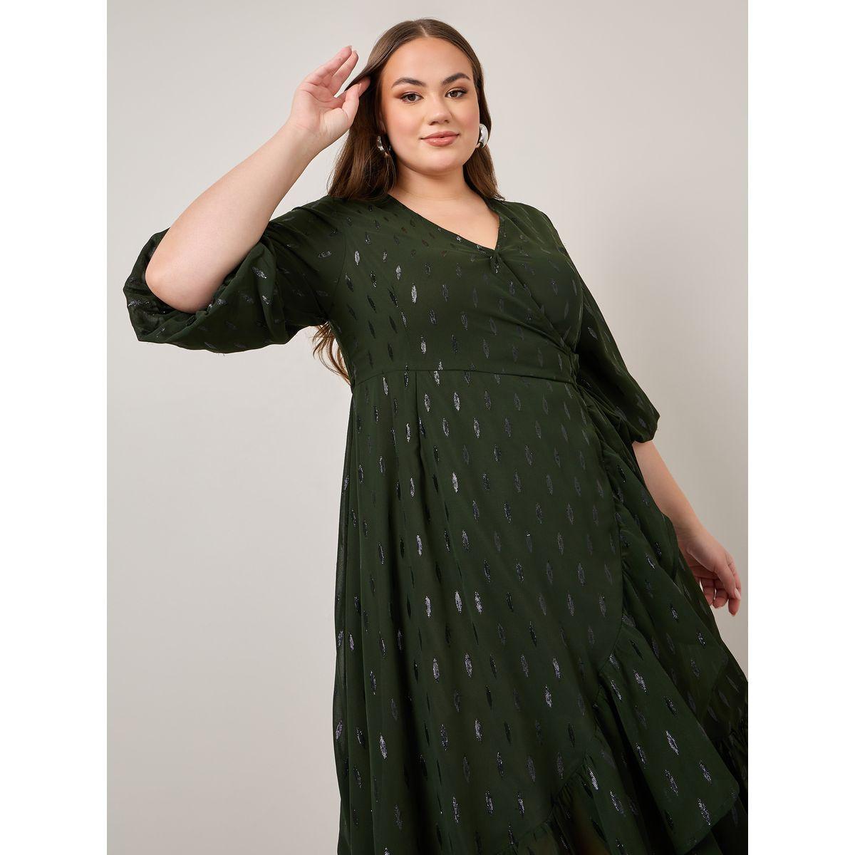 Styli Plus Asymmetric 3/4 Sleeve Wrap Midi Dress-women-clothing-dresses-image-2
