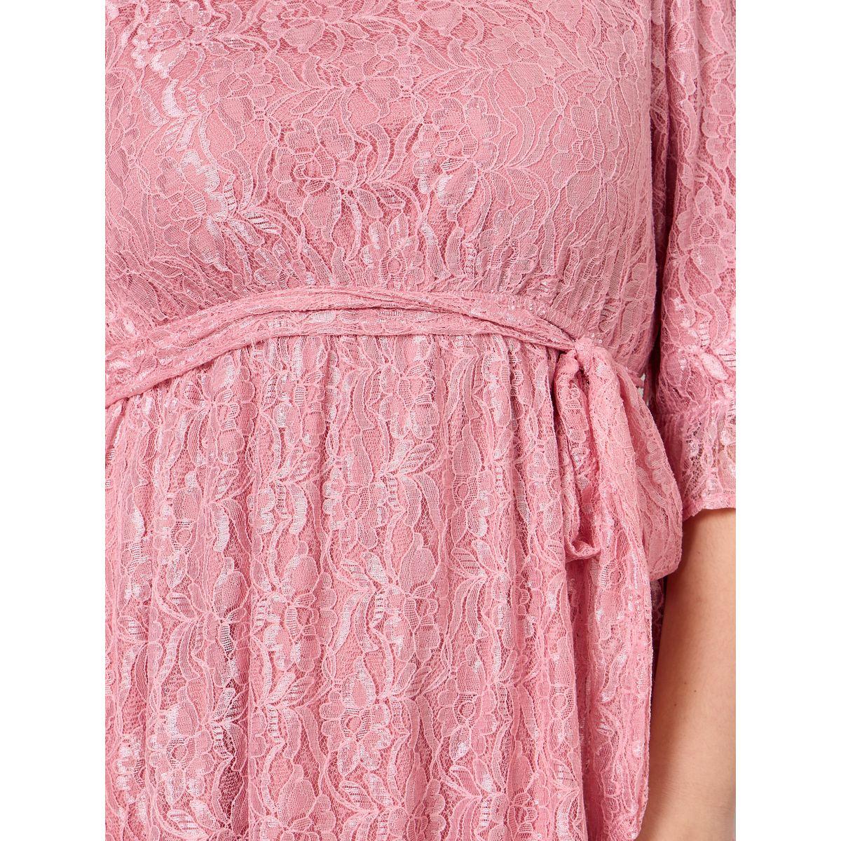 Styli Plus Lace Insert Midi Dress with Tie Belt-women-clothing-dresses-image-3