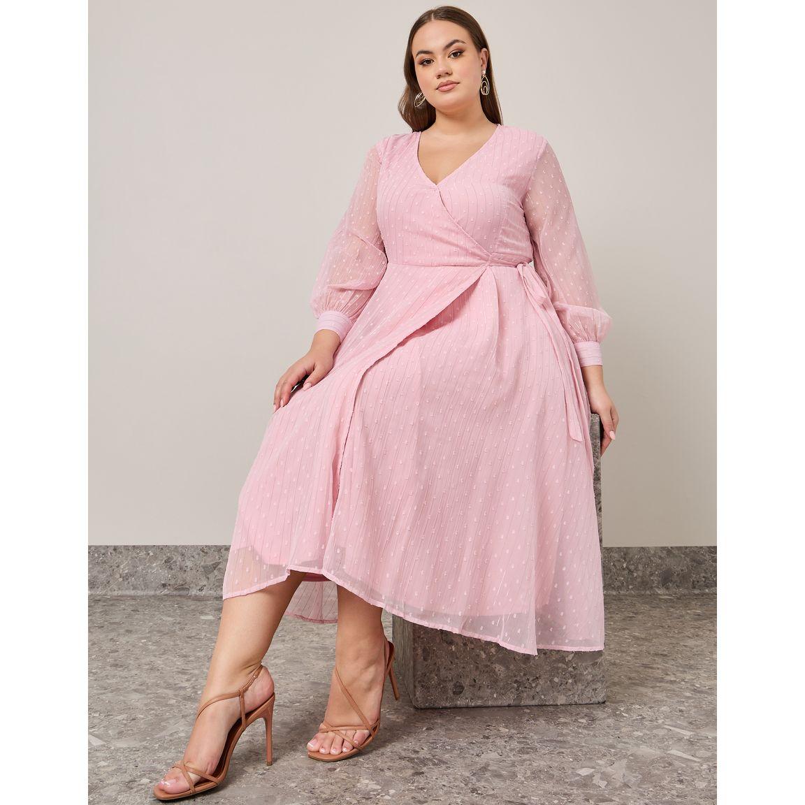 Styli Plus Dobby Wrap Midi Dress-women-clothing-dresses-image-1