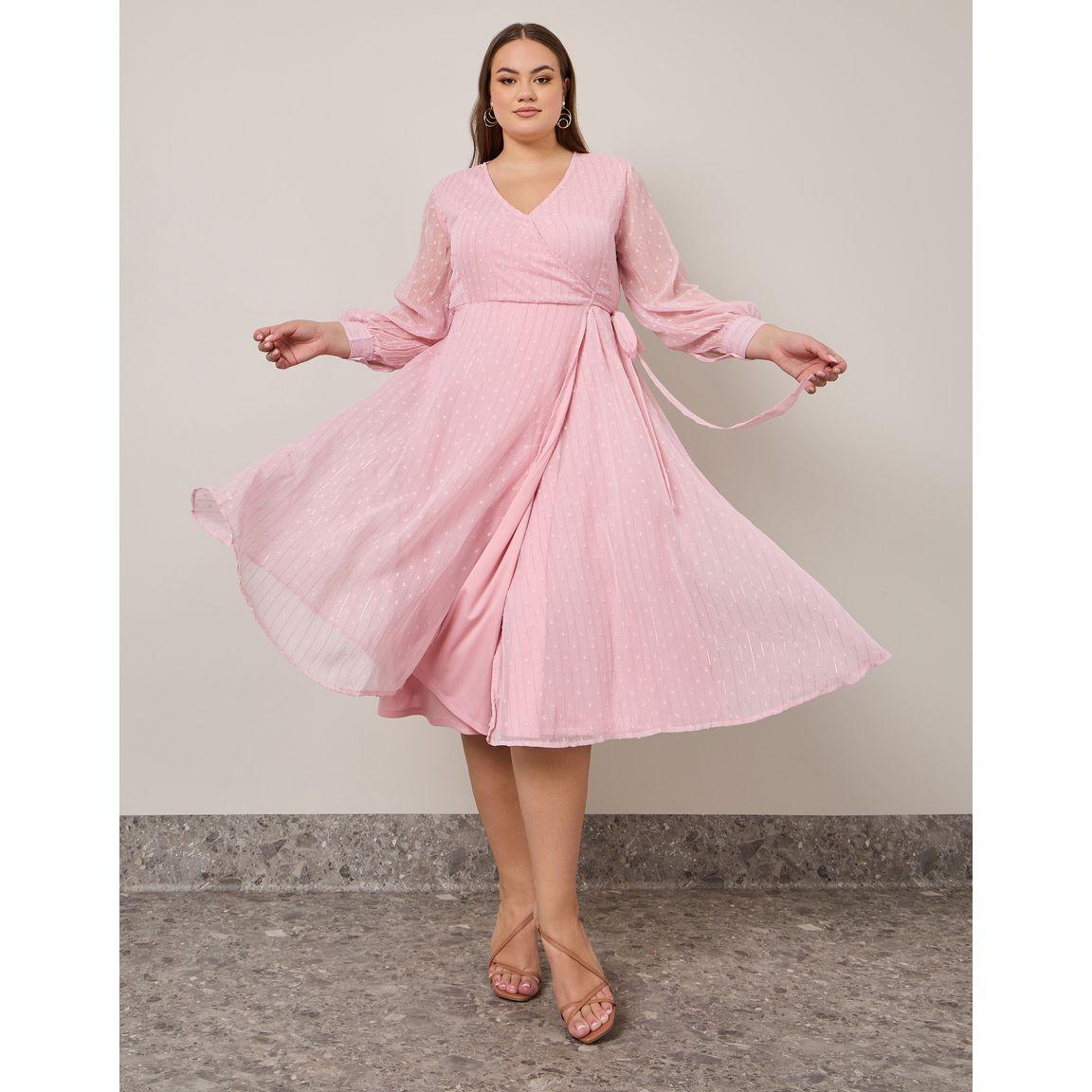 Styli Plus Dobby Wrap Midi Dress-women-clothing-dresses-image-2