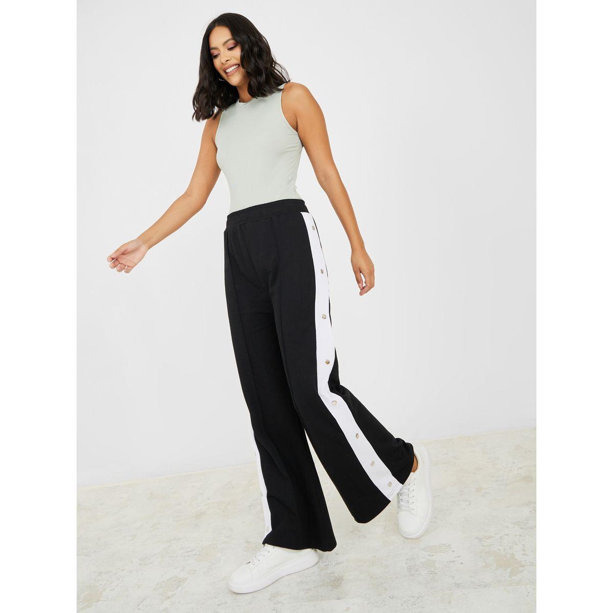 Styli Button Detail Side Tape Detail Wide Leg Jogger-women-clothing-bottoms-joggers-image-2