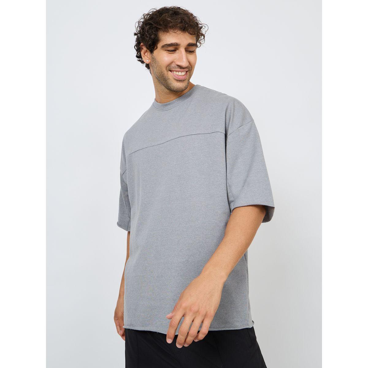 Styli Terry Boxy Fit T-Shirt with Raw Sleeve & Hem Detail-men-clothing-tshirtsandpolos-tshirts-image-1