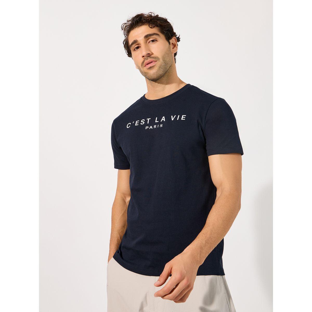 Styli C'est La Vie Slogan Regular Fit T-Shirt-men-clothing-tshirtsandpolos-tshirts-image-1