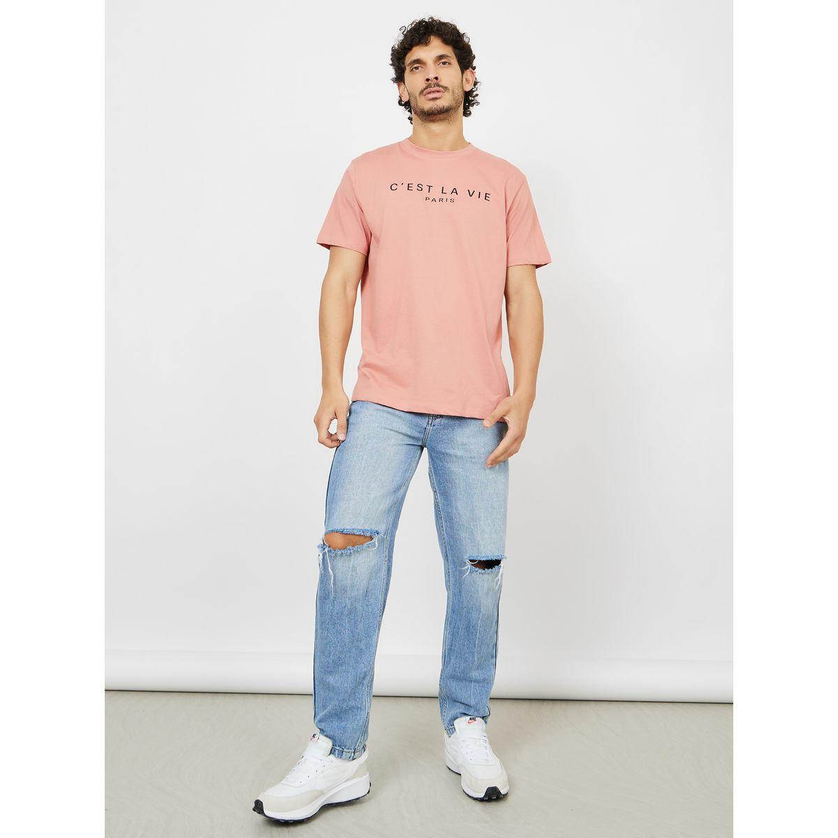 Styli C'est La Vie Slogan Regular Fit T-Shirt-men-clothing-tshirtsandpolos-tshirts-image-2