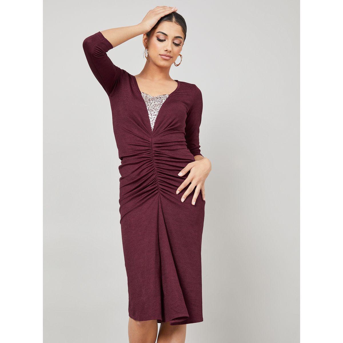 Styli 3/4 Sleeves Gathered Detail Midi Dress-women-clothing-dresses-image-2