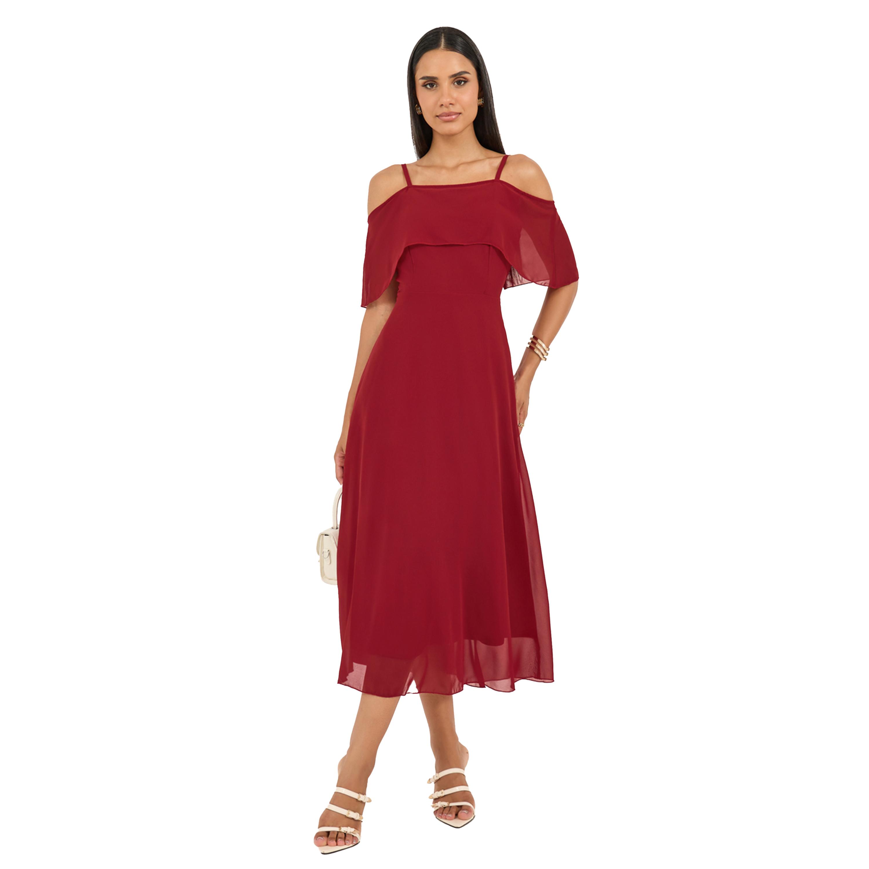 Styli Solid Cold Shoulder Sleeve A-Line Maxi Dress-women-clothing-dresses-image-1