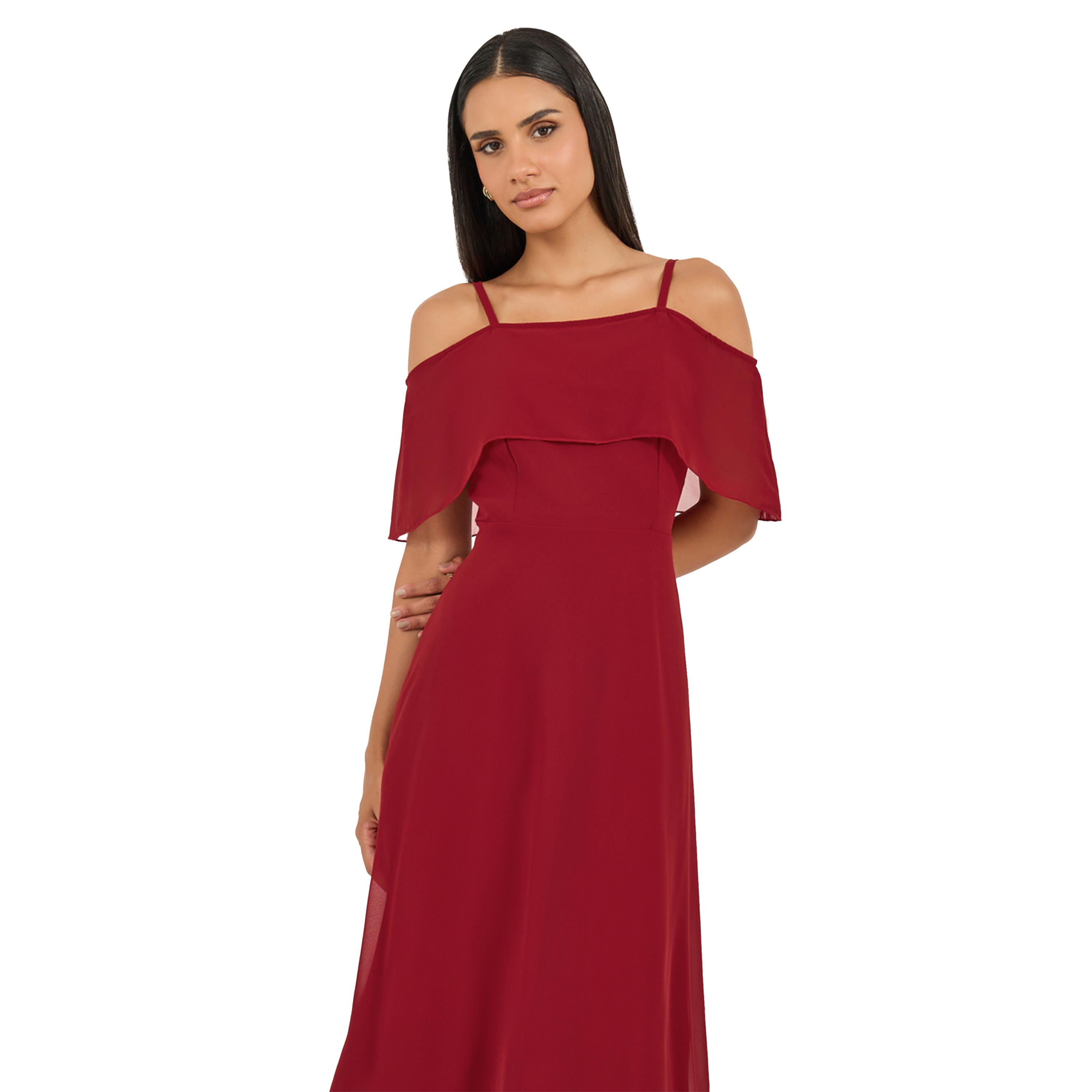 Styli Solid Cold Shoulder Sleeve A-Line Maxi Dress-women-clothing-dresses-image-3