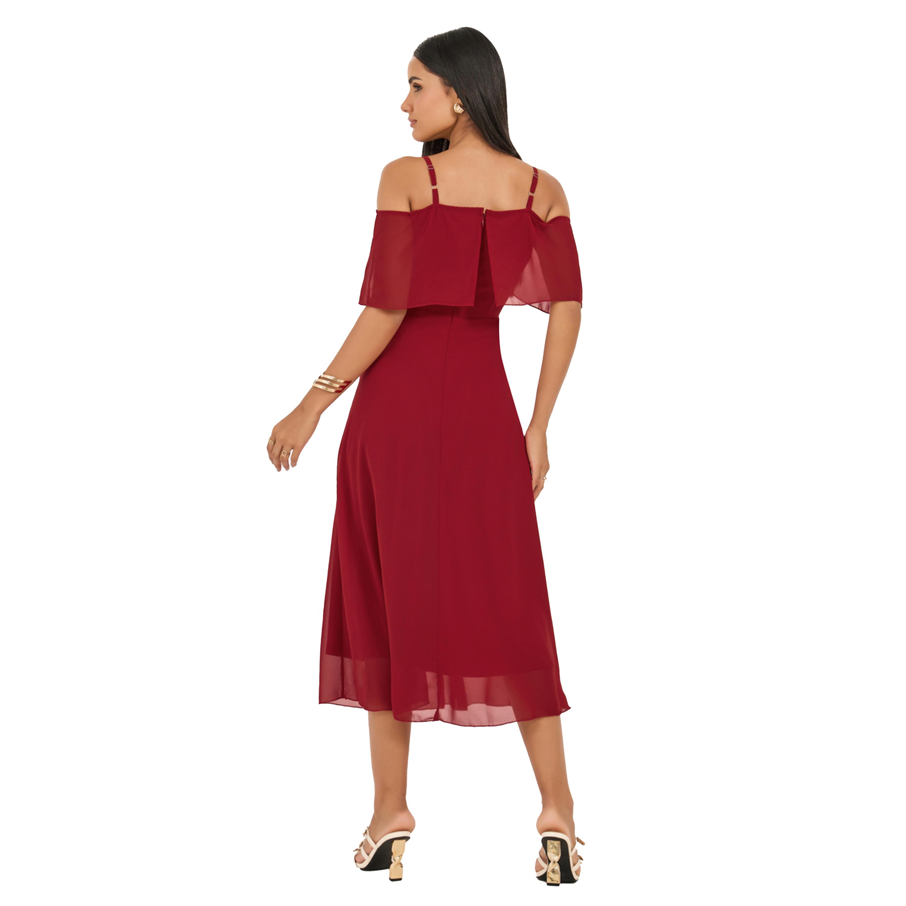Styli Solid Cold Shoulder Sleeve A-Line Maxi Dress-women-clothing-dresses-image-5