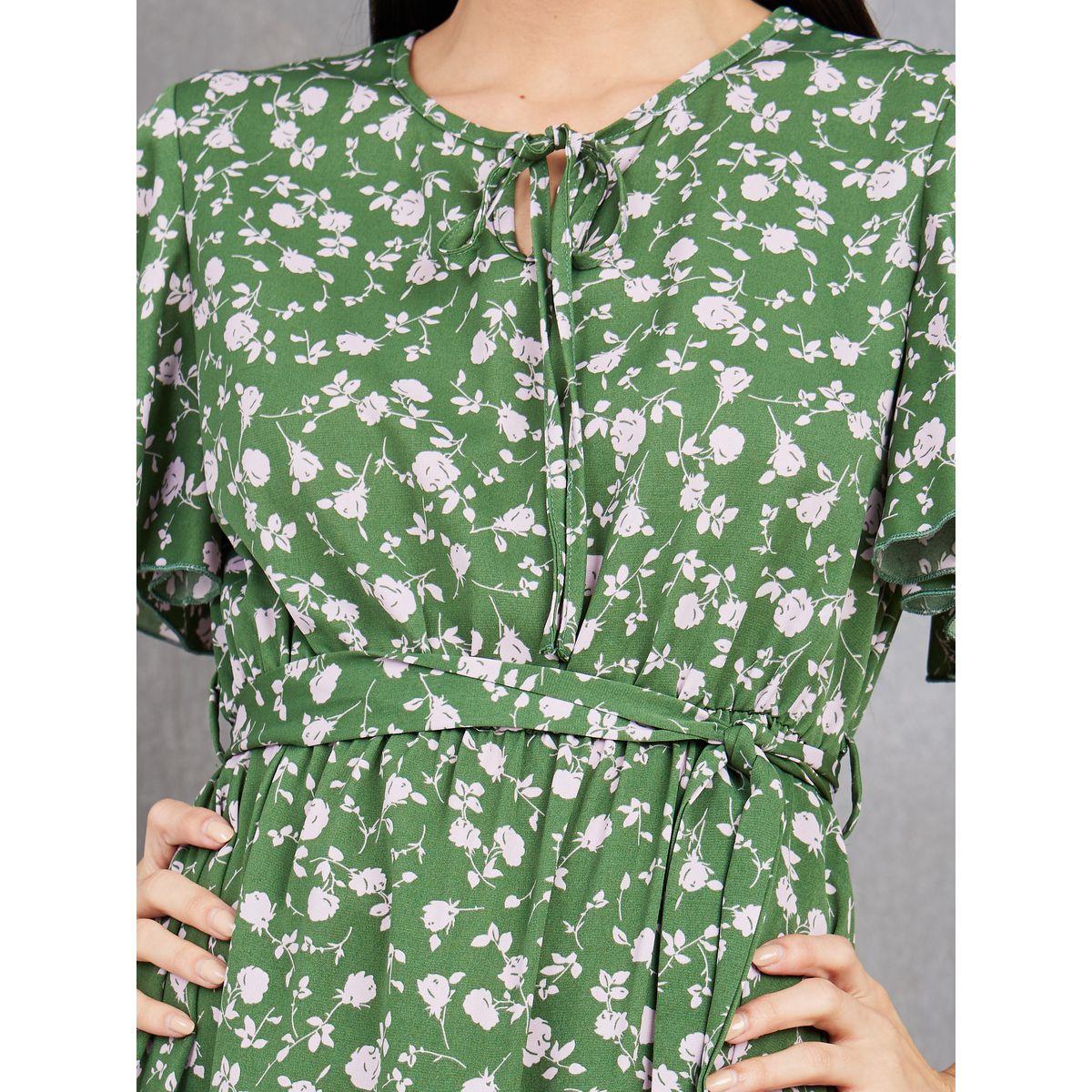Styli Tie-Up Neck Floral A-Line Midi Dress with Tie Belt-women-clothing-dresses-image-3