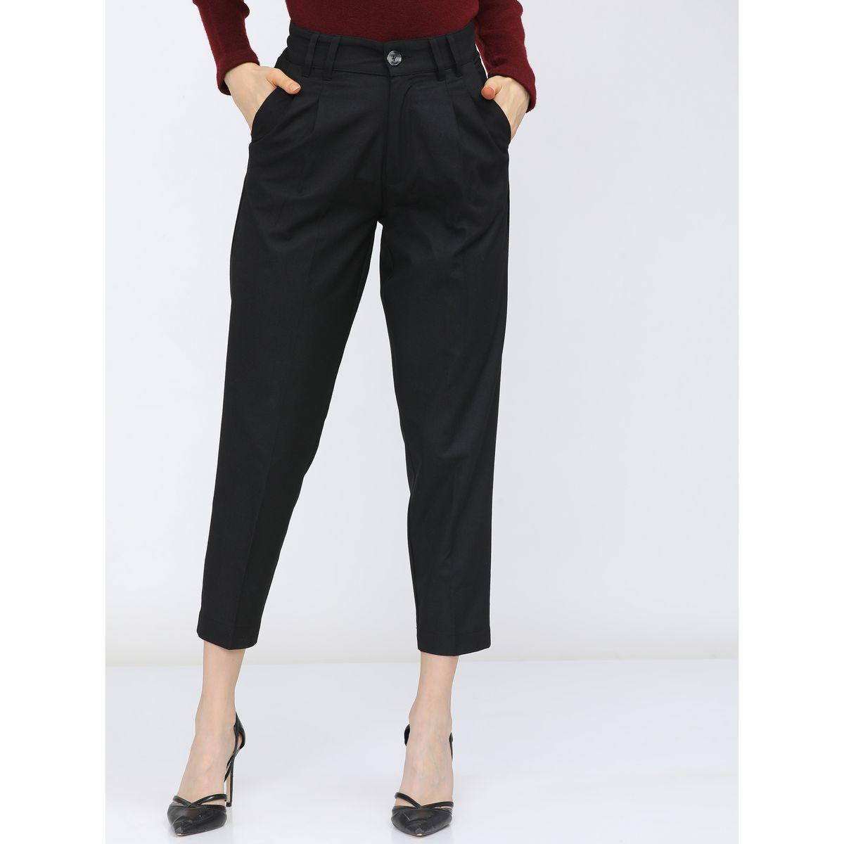 Tokyo Talkies X Styli Solid Tapered Fit Pleat Trouser-women-clothing-bottoms-trousers-image-1