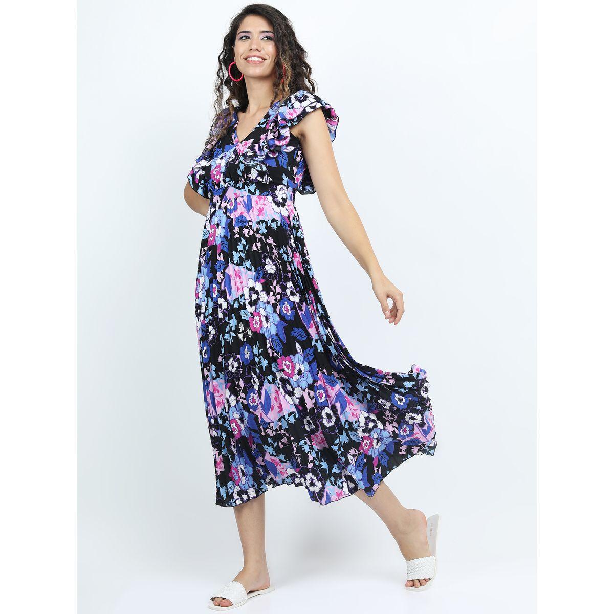 فستان ميدي مطبع بزهور وكشكش طوكيو توكيز × ستايلي-women-clothing-dresses-image-2