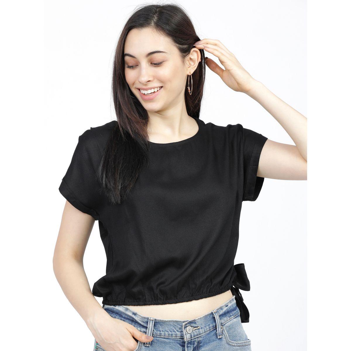 Tokyo Talkies X Styli Solid Tie Up Hem Crop Top-women-clothing-shirtsandblouses-blouses-image-1