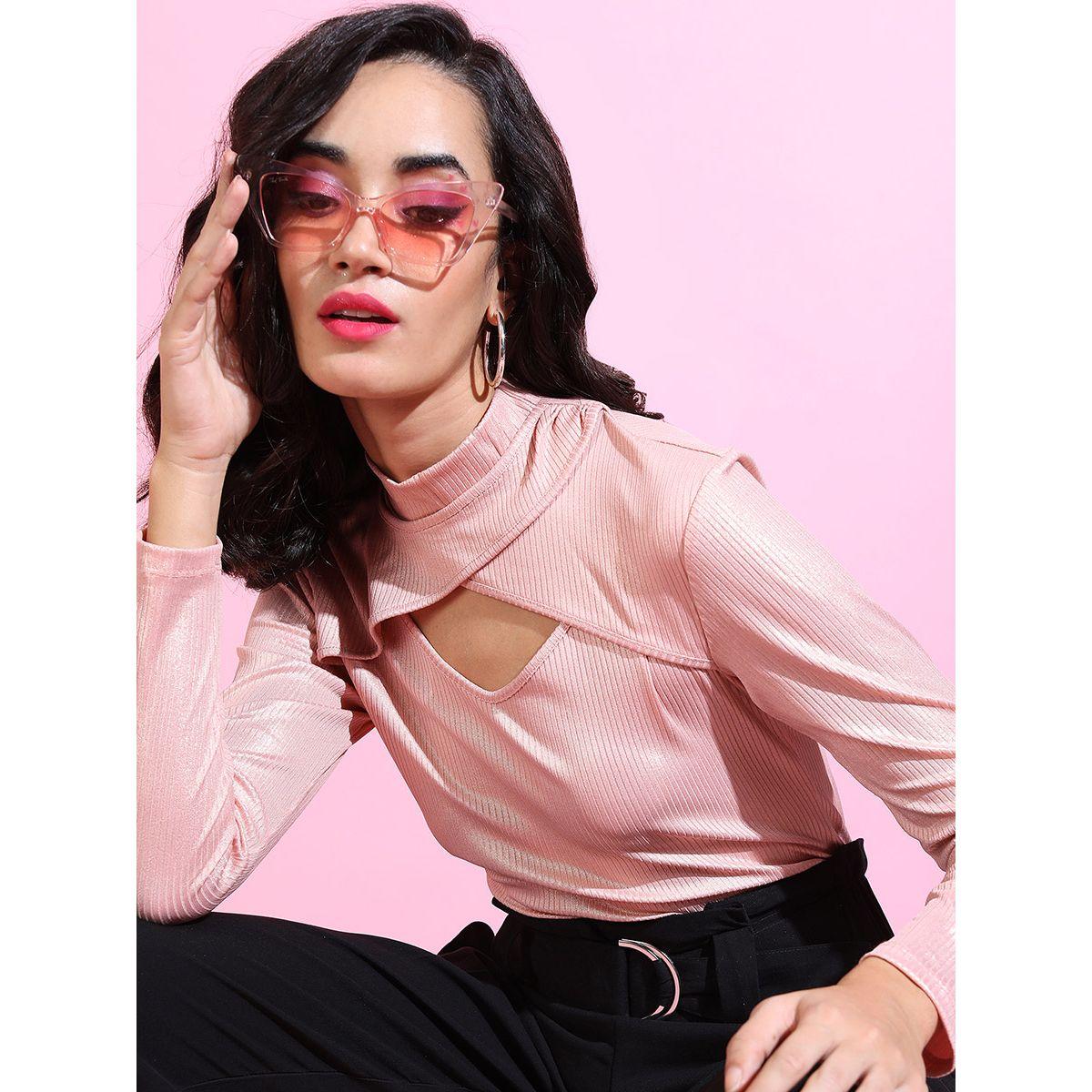 بلوزة مضلعة بياقة مزينة بفتحة طوكيو توكيز × ستايلي-women-clothing-shirtsandblouses-blouses-image-1